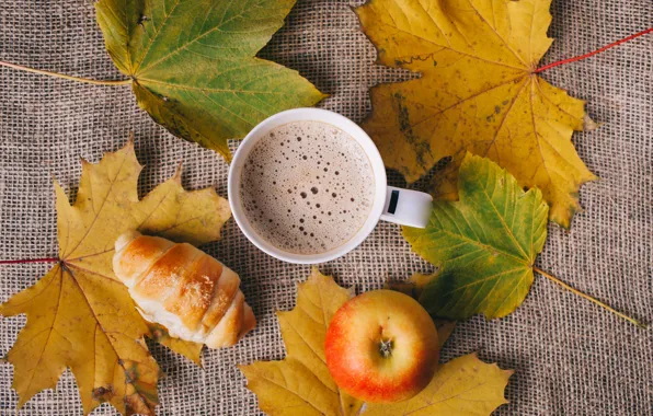 Картинка листья, яблоко, Кофе