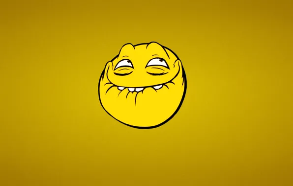 Желтый, минимализм, smile, Trollface, троллфэйс, Лицо тролля