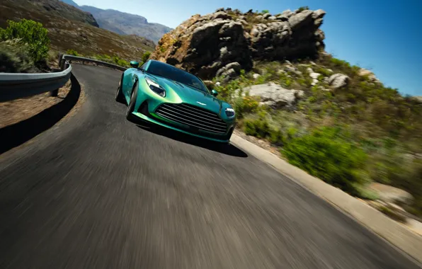 Green, Aston Martin, mountains, rocks, 2023, nice color, Aston Martin DB12, DB12