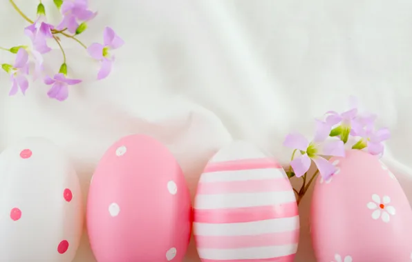 Цветы, Пасха, pink, flowers, spring, Easter, eggs, decoration
