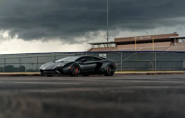 Lamborghini, sky, aventador, matte black