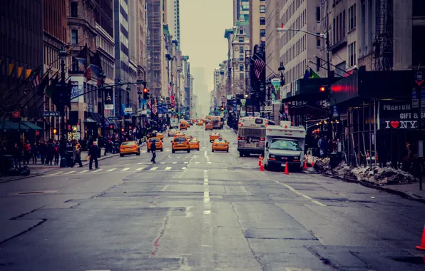 Картинка город, улица, небоскребы, такси, USA, америка, сша, New York City