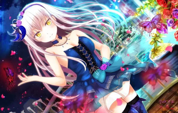 Девушка, Бабочки, Аниме, Арт, Bang Dream!