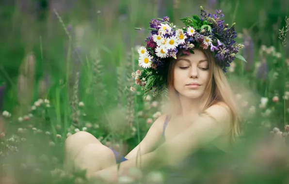 Лето, девушка, цветы, портрет