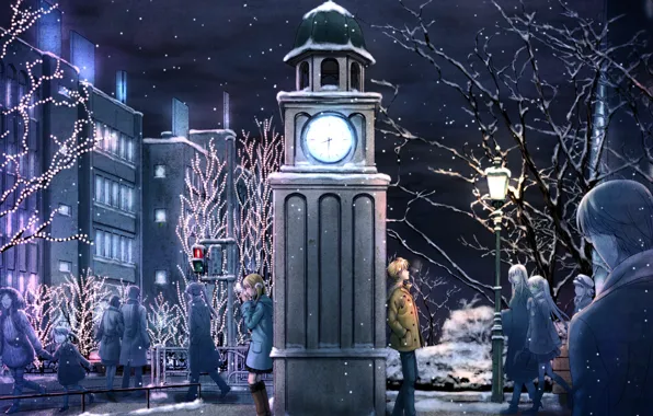Зима, снег, Hatsune Miku, Vocaloid, Мики, Meiko