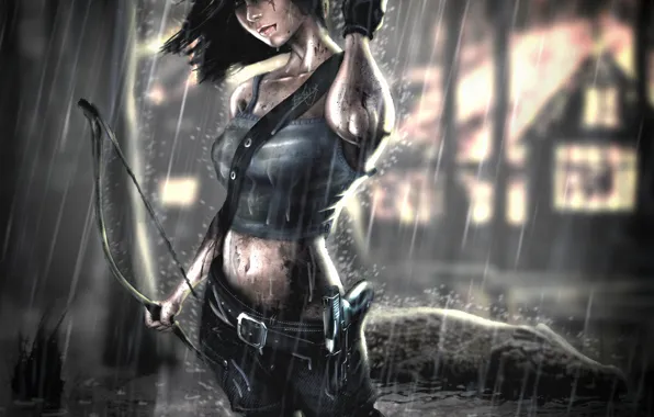 Дождь, Tomb Raider, Лара Крофт, Lara Croft