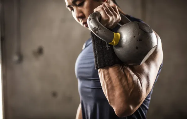 Power, men, fitness, Russian dumbbell