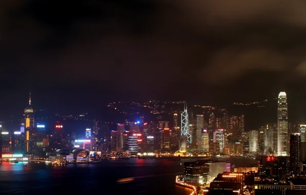 City, sky, night, hong kong