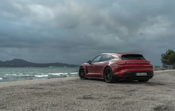 Porsche, Red, Rear, Taycan, Taycan GTS, Sport Tourismo