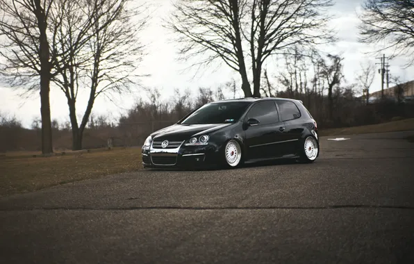 Картинка volkswagen, гольф, golf, Black, фольксваген, stance, MK5