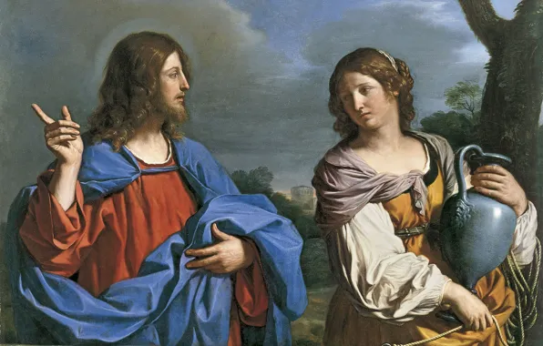 Картинка картина, мифология, Гверчино, Христос и Самаритянка у Колодца