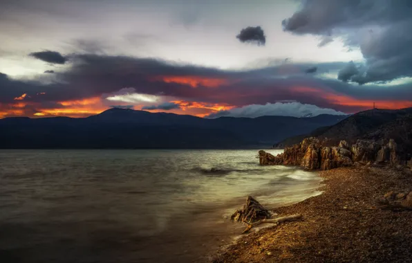 Картинка море, закат, природа, берег
