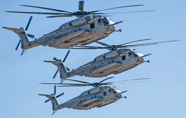 Полёт, вертолёт, военный, Sikorsky, транспортный, тяжёлый, Sea Stallion, CH-53E
