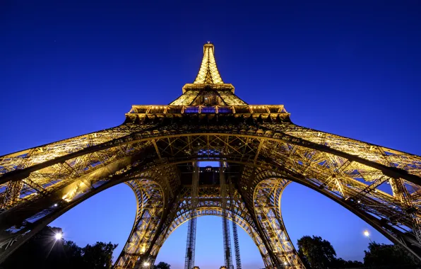 Город, Франция, Париж, вечер, освещение, Эйфелева башня, Paris, France