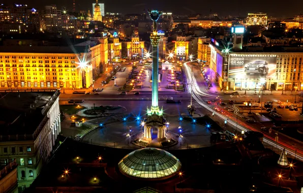 Ночь, Украина, night, Киев, Ukraine, Kiev, площадь Независимости