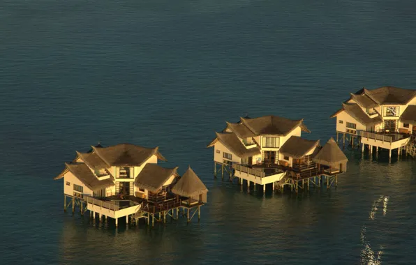 Океан, вечер, Мальдивы, курорт, виллы, water villas, Jumeirah Vittaveli resort