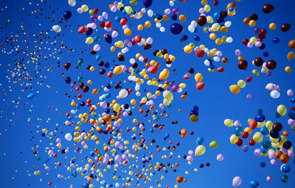 Шарики, воздушные шары, Небо, разноцветные
