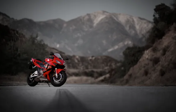 Картинка дорога, горы, красный, мотоцикл, red, honda, хонда, cbr600rr