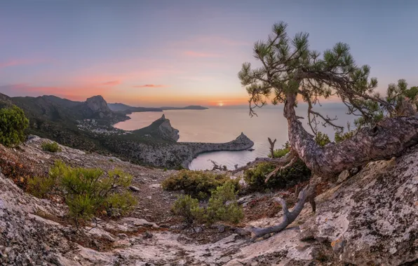 Море, осень, пейзаж, природа, скалы, рассвет, утро, Крым