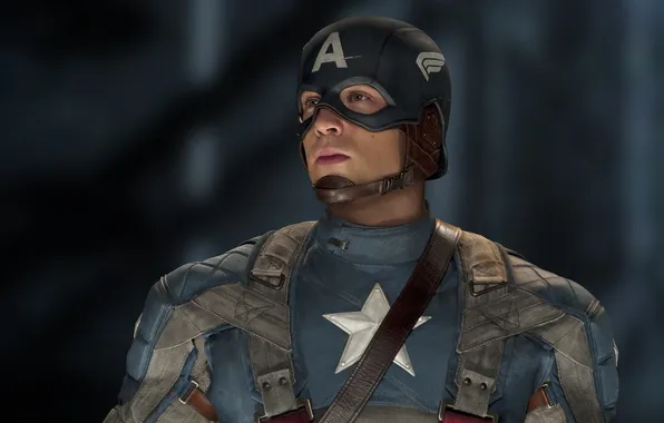 Картинка фантастика, костюм, шлем, комикс, боке, Captain America, Крис Эванс, Первый мститель