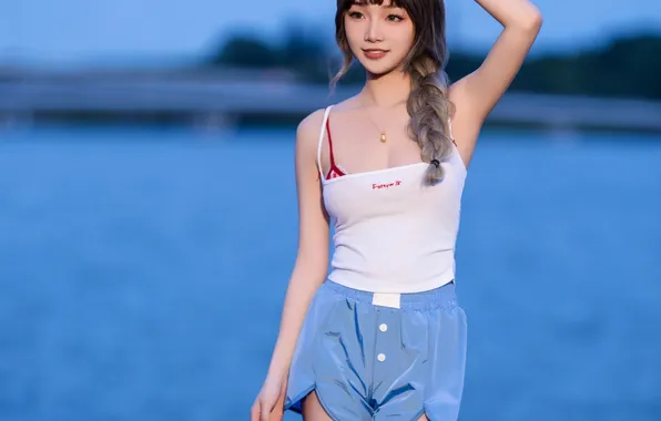 Beautiful, Asian, Model, Water, Smile, Night, Woman, River