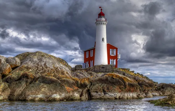 Море, скалы, маяк, Canada, British Columbia, Colwood