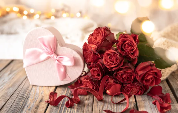 Картинка цветы, стиль, подарок, сердце, букет, Valentine's Day, День Святого Валентина, красные розы
