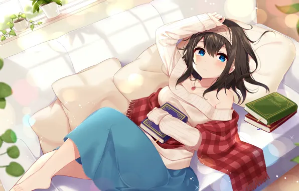Девушка, диван, аниме, idolmaster cinderella girls