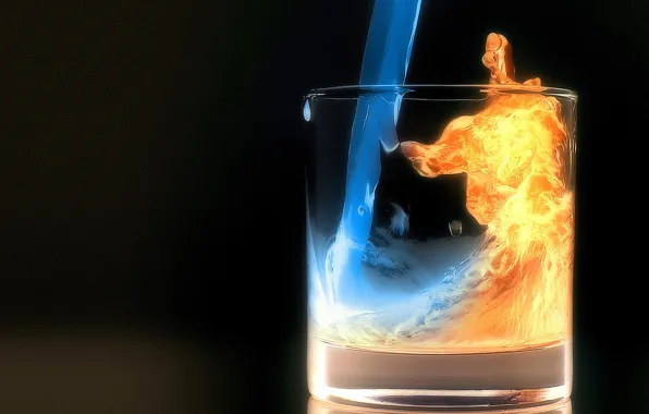 Картинка вода, ночь, стакан, огонь