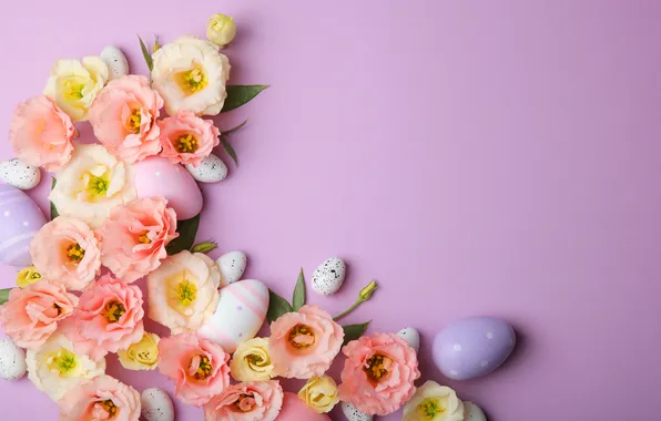 Картинка цветы, яйца, весна, colorful, Пасха, happy, pink, flowers