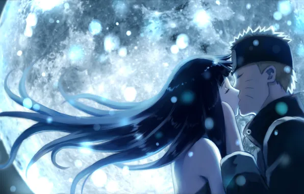 Moon, naruto, art, kiss, Naruto Uzumaki, Hinata Hyuga, Naruto The Movie the Last