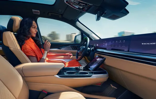 Cadillac, интерьер, Escalade, электромобиль, салон автомобиля, electric car, электрический кроссовер, 2023