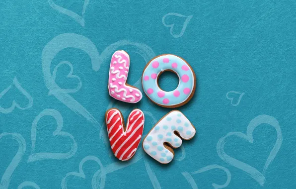 Буквы, еда, печенье, love, глазурь, cookies