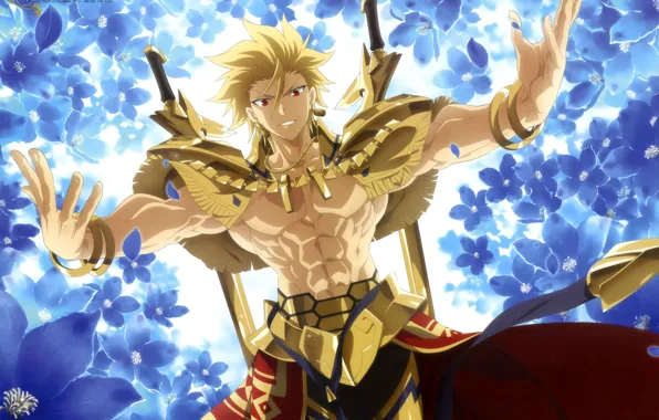 Gold, Fate Stay Night, armor, anime, Gilgamesh, warrior, manga, powerful