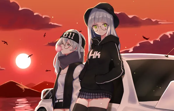Закат, девушки, аниме, арт, Girls Frontline, Девушки фронта