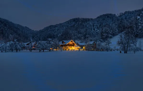 Картинка зима, ночь, дом