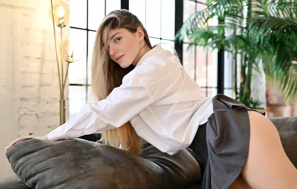 Long hair, model, brunette, gorgeous, photoshoot, posing, skirt, beautiful face