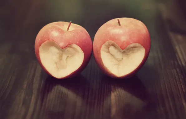 Фон, ситуации, красное, обои, настроения, сердце, яблоко, love