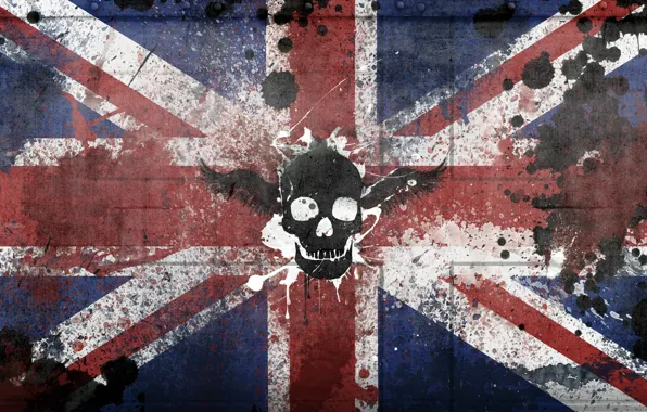 Картинка краски, череп, флаг, Великобритания, Соединённое Королевство Великобритании и Северной Ирландии, United Kingdom of Great Britain …