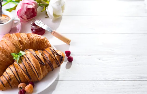 Ягоды, кофе, завтрак, круассан, Myfoodie