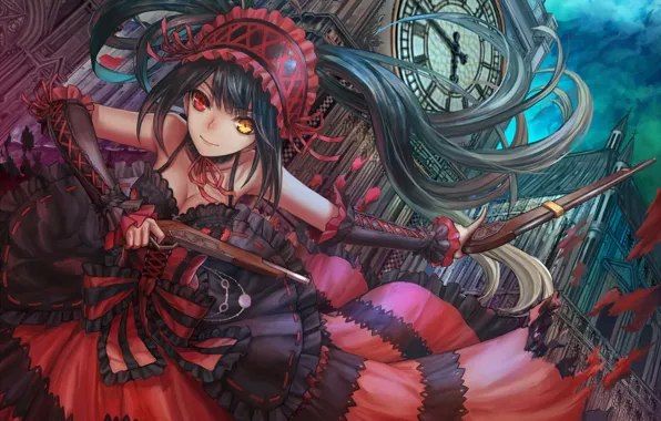Девушка, оружие, дух, платье, anime, art, date a live, tokisaki kurumi