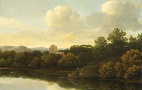 Масло, картина, Лесной Пейзаж с Рекой, 1680, Johan Lagoor, Йохан Лагур