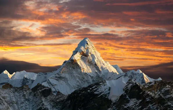 Картинка sunset, mountain, snow