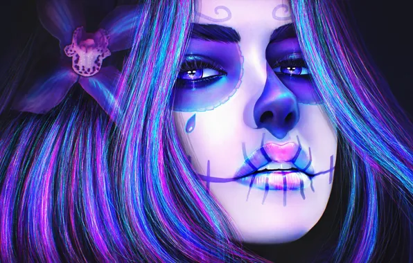 Картинка лицо, череп, девушка, макияж, цветы, Sugar Skull