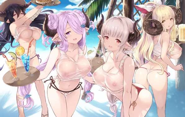 Kawaii, ass, beach, long hair, sea, boobs, big, breast