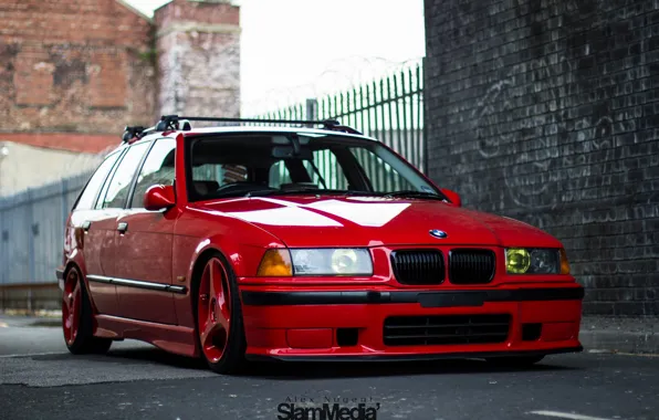 Bmw, red, stance, e36, Touring