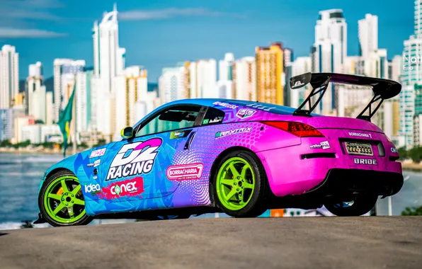 Car, city, green, Nissan, wheels, Nissan 350Z, blue, tuning
