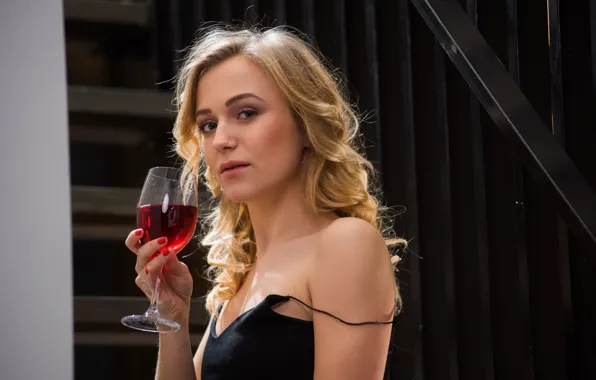 Dream, black, dress, wine, look, blonde, wish, seduction