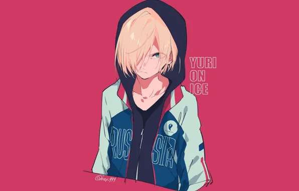 Аниме, арт, Yuri on Ice, Юрий Плиседский, малиновый фон