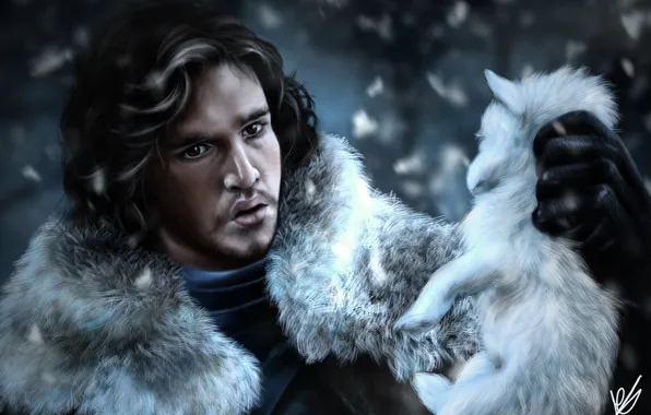 Картинка лицо, арт, парень, живопись, Game of Thrones, волчонок, игры престолов, jon snow